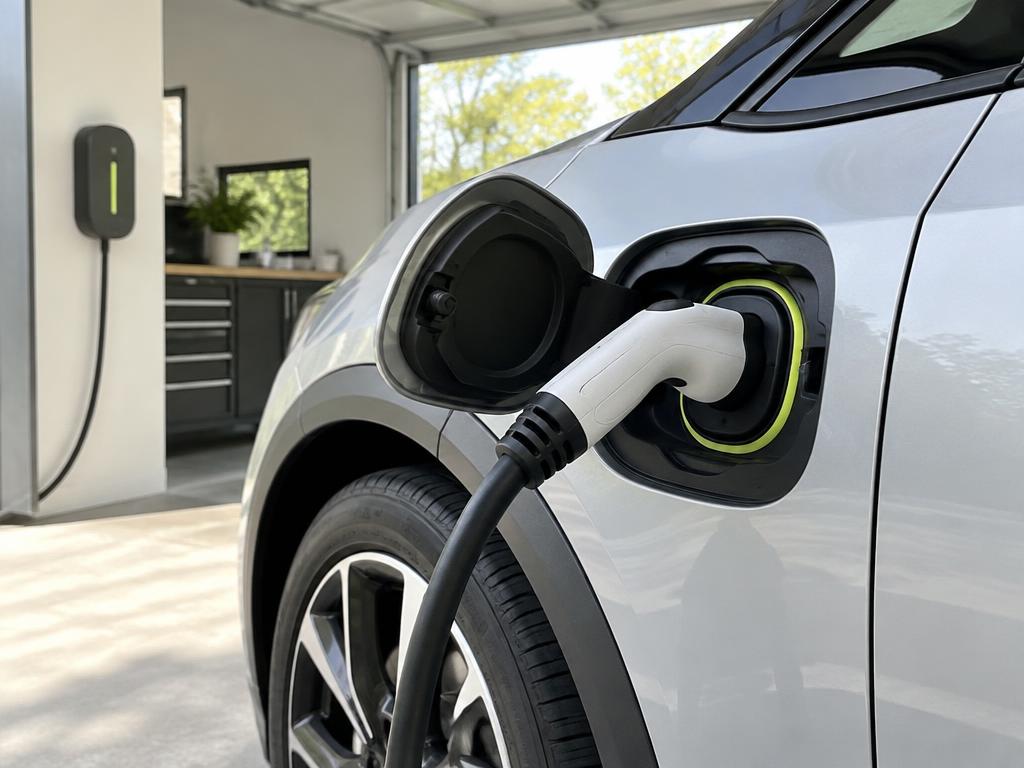 Electric vehicle connected to a home charger